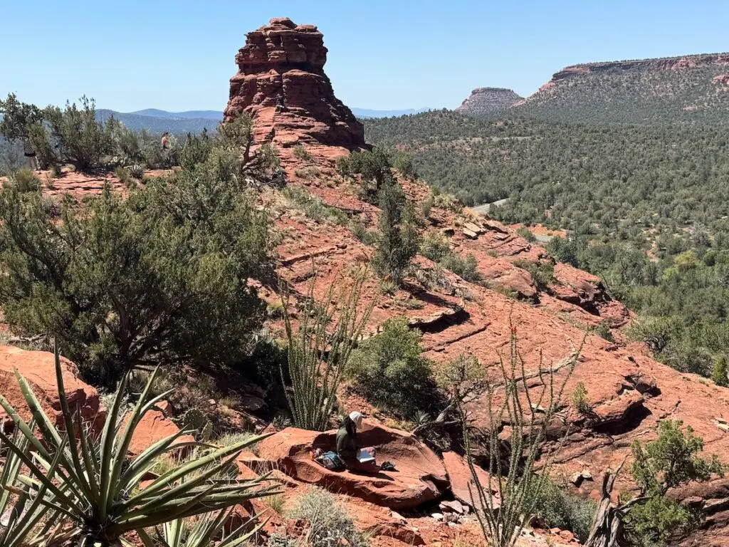 women journaling at the kachina women energy vortex at Sedona Spiritual retreat